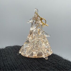 Vintage Hand Spun Clear & Gold Glass Christmas Tree Ornament or Figurine 1.75”